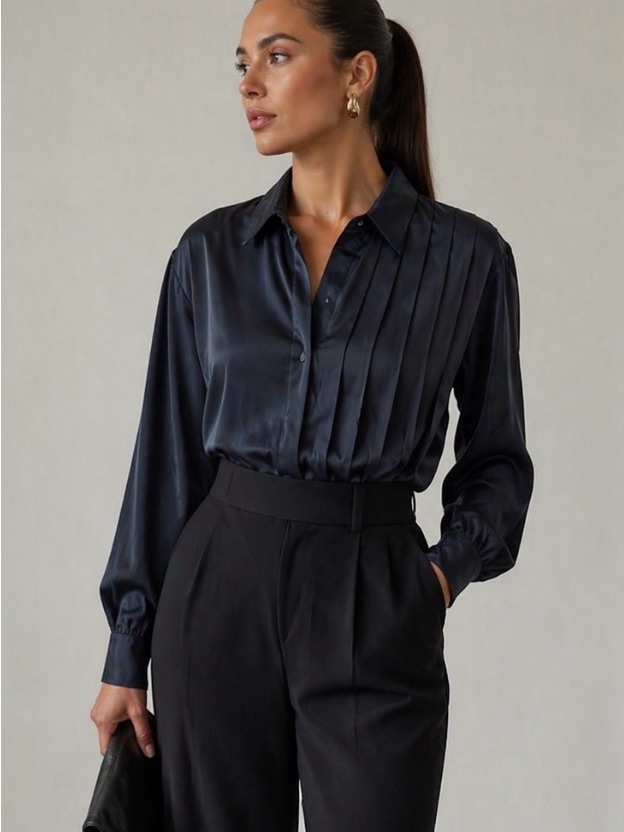 Classic Silk Pleated Blouse S/M